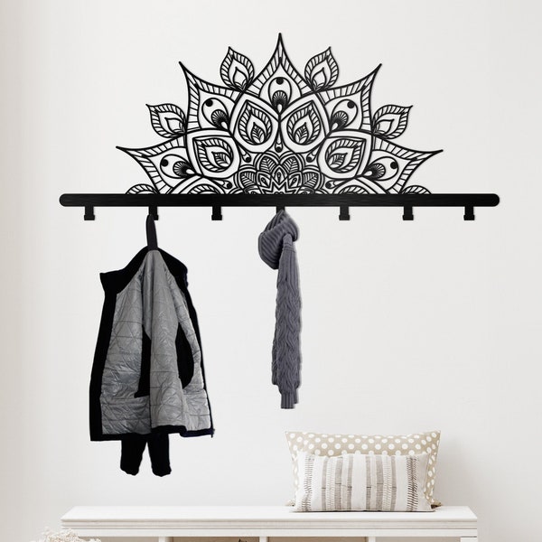 Porte-manteau en métal, porte-vêtements mandala, cintre, cintre pour décoration murale en métal, cintre pour chapeau, porte-clés pour décoration d'intérieur, porte-manteau moderne art spirituel