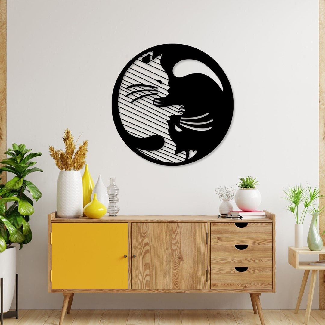 Cat Metal Wall Art, Animal Cat Lovers Gift, Large Wall Art, Ying Yang