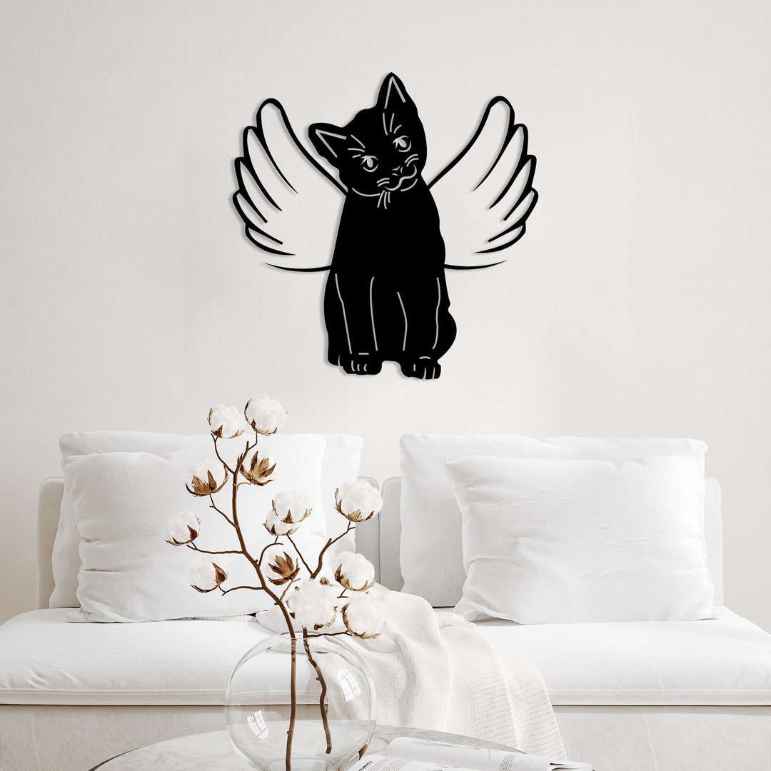 Angel Cat Metal Wall Art, Animal Cat Lovers Gift, Large Wall Art