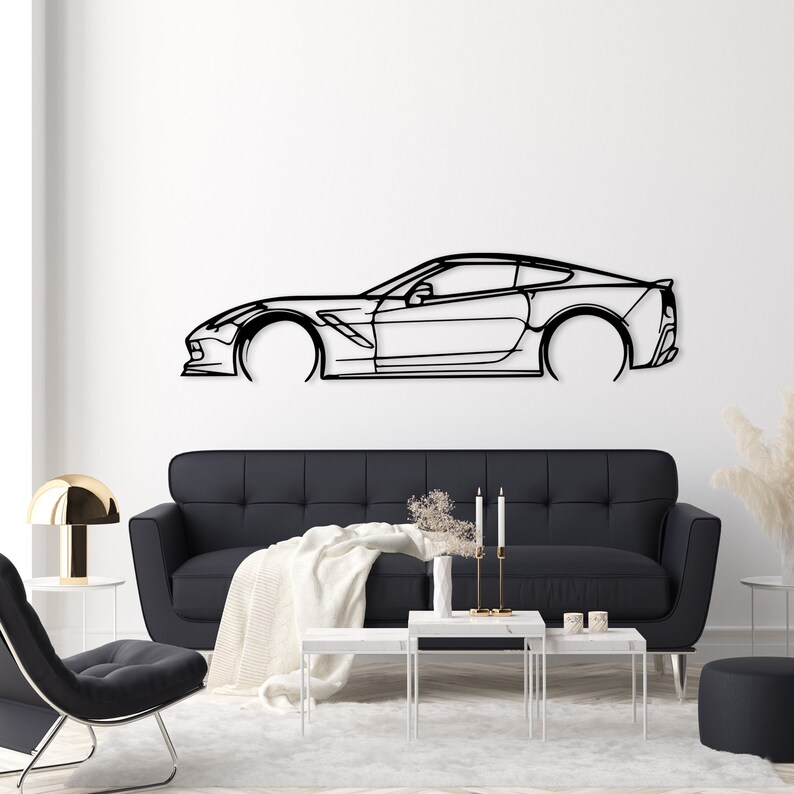 Car Corvette Metal Wall Art Silhouette C7 Wall Car Decor Etsy