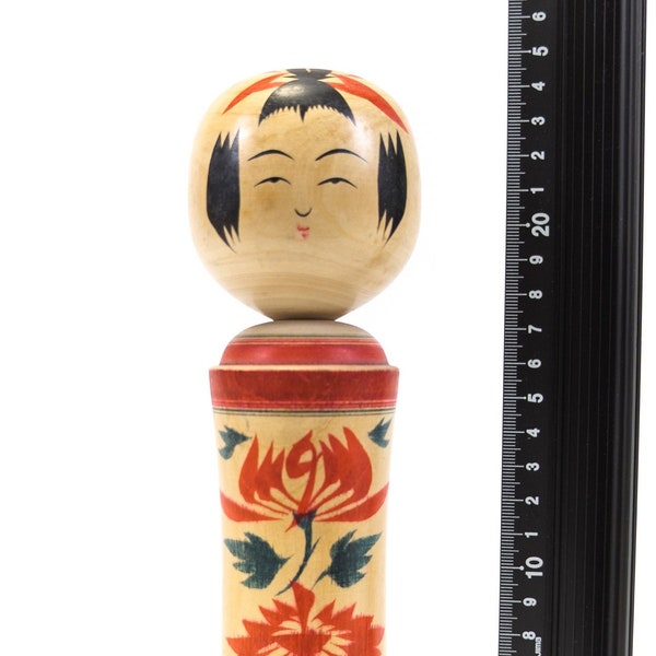 24cm Medium-Size Authentic Vintage Signed Kokeshi Doll - Handmade Japanese Traditional Wooden Craft (0085)