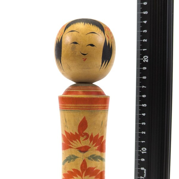 24cm Medium-Size Authentic Vintage Signed Kokeshi Doll - Handmade Japanese Traditional Wooden Craft (0111)