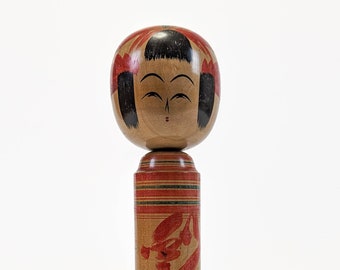 24cm Kokeshi Doll: Medium-Size Authentic Vintage Signed Kokeshi Doll - Handmade Japanese Traditional Wooden Craft (204)