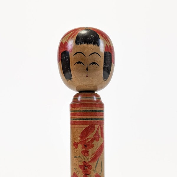 24cm Kokeshi Doll: Medium-Size Authentic Vintage Signed Kokeshi Doll - Handmade Japanese Traditional Wooden Craft (204)