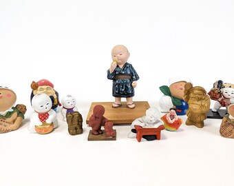 Poupées japonaises en céramique - Collection de jolies figurines de poterie artisanales, objets de collection vintage, art et décor japonais uniques (552)