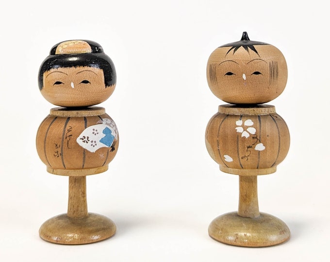 Creative Kokeshi Doll Set (8.5cm x 2): Sosaku Kokeshi Handmade Japanese Traditional Wooden Craft. Unique Japanese Doll Collectible