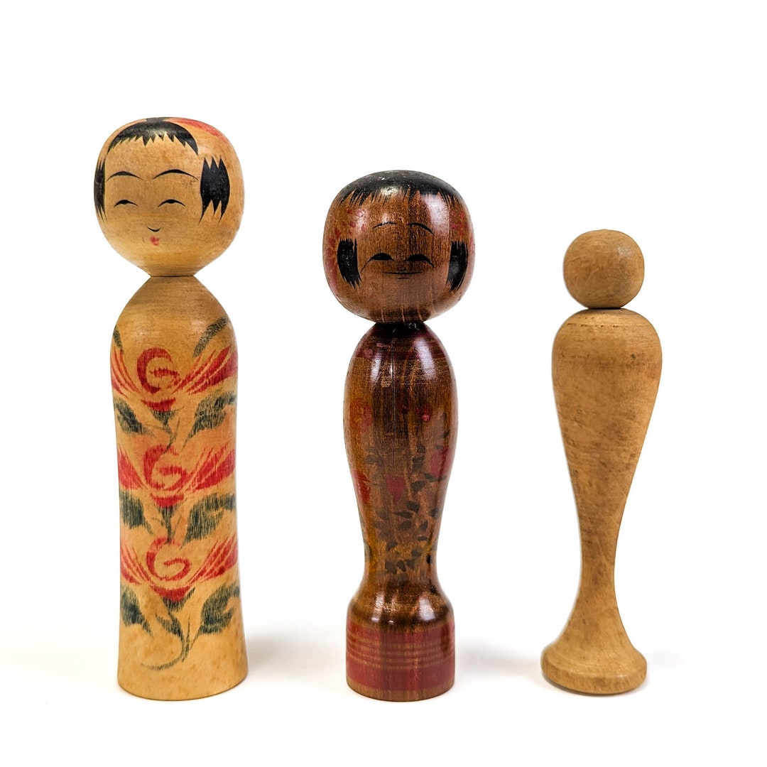 Kokeshi Doll Set 12 11 10cm Authentic Vintage Signed Etsy Australia