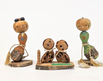 Ensemble de poupées Kokeshi créatives (10, 5 cm) : Sosaku Kokeshi artisanat traditionnel japonais en bois fait à la main. Poupée japonaise unique à collectionner