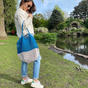Gehaakte nettas | Handgemaakt van katoengaren | Duurzaam modeaccessoire | Verkrijgbaar in de kleuren groen, oranje en beige, cadeau voor haar.