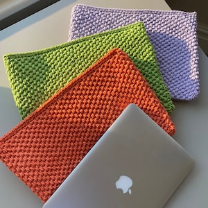 Eco-Friendly Laptop Case | Clutch | Handcrafted with Recycled Cotton Yarn  | Available in Green, Lilac, Orange