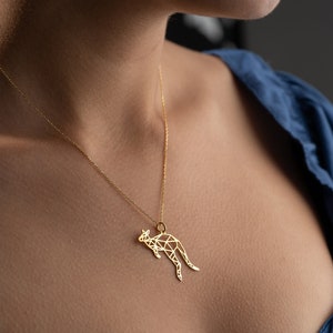 14K Gold Animal Necklace, Geometric Origami Kangaroo Necklace, Gold Animal Necklace, Special Mother's Day Gift, First Mother's Day Gift