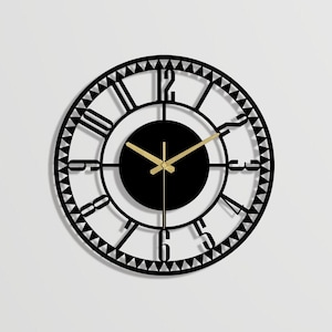 Modern Metal Wall Clock: Oversized Roman Numeral Art, Silent Decor