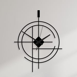 Grande horloge murale en métal, art déco géométrique abstraite en acier