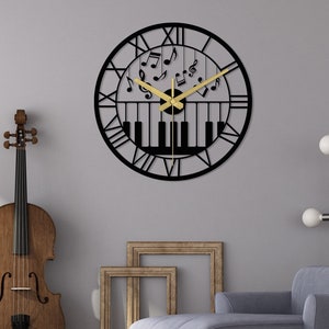 Modern Metal Music Room Clock: Silent Oversized Wall Art