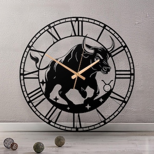 Oxen Zodiac metall väggklocka - modern astrologi konstdekor tjurtecken gåva
