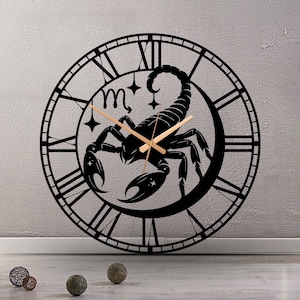 Oversized Scorpio Zodiac Metal Wall Clock - Modern Minimalist Astrology Art Decor for Home