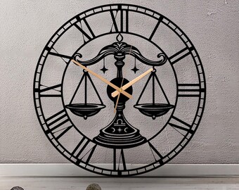 Reloj de pared de metal con el signo del zodiaco Libra: Decoración astrológica moderna