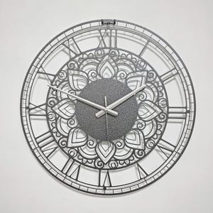 Antique Copper or Silver Mandala Metal Wall Clock, Vintage Home and Living Room Decor,