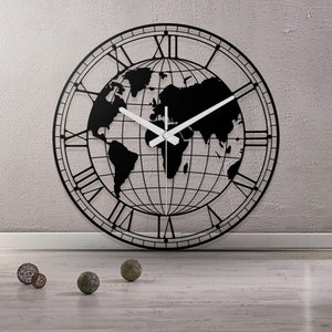 Uniek wereldontwerp metalen wandklok, metalen wereldkaart, metalen wanddecoratie, kunstwerk, kunst aan de muur, metalkunst, wanddecoratie, cadeau nieuw huis