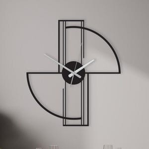 Minimalistyczny metalowy zegar ścienny, czarny zegar z cienką linią, duża, cicha dekoracja ścienna, ręcznie robiony zegar geometryczny ze złotymi wskazówkami