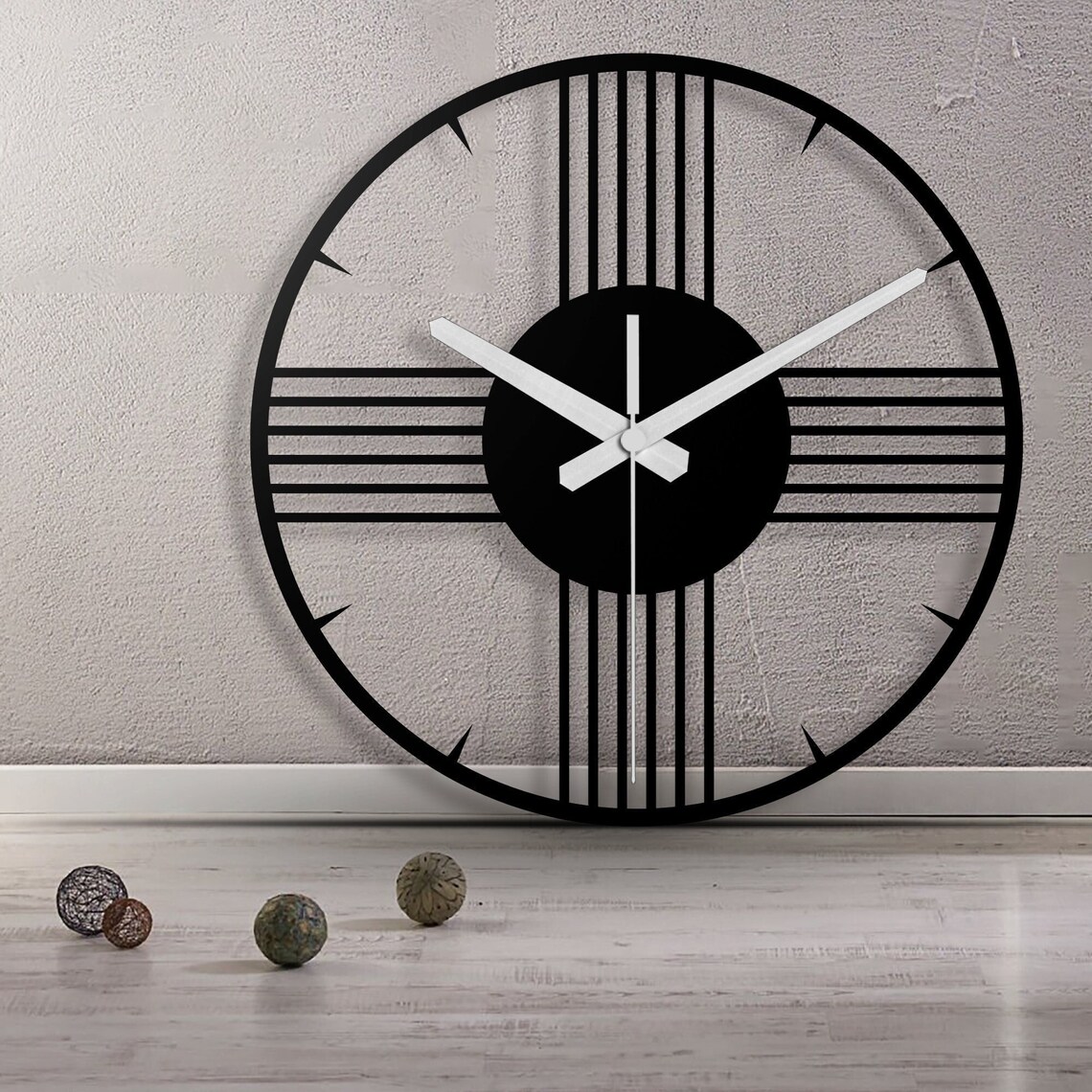Large Metal Wall Clock Sleek and Stylish Black Wall Clock Geometric ...