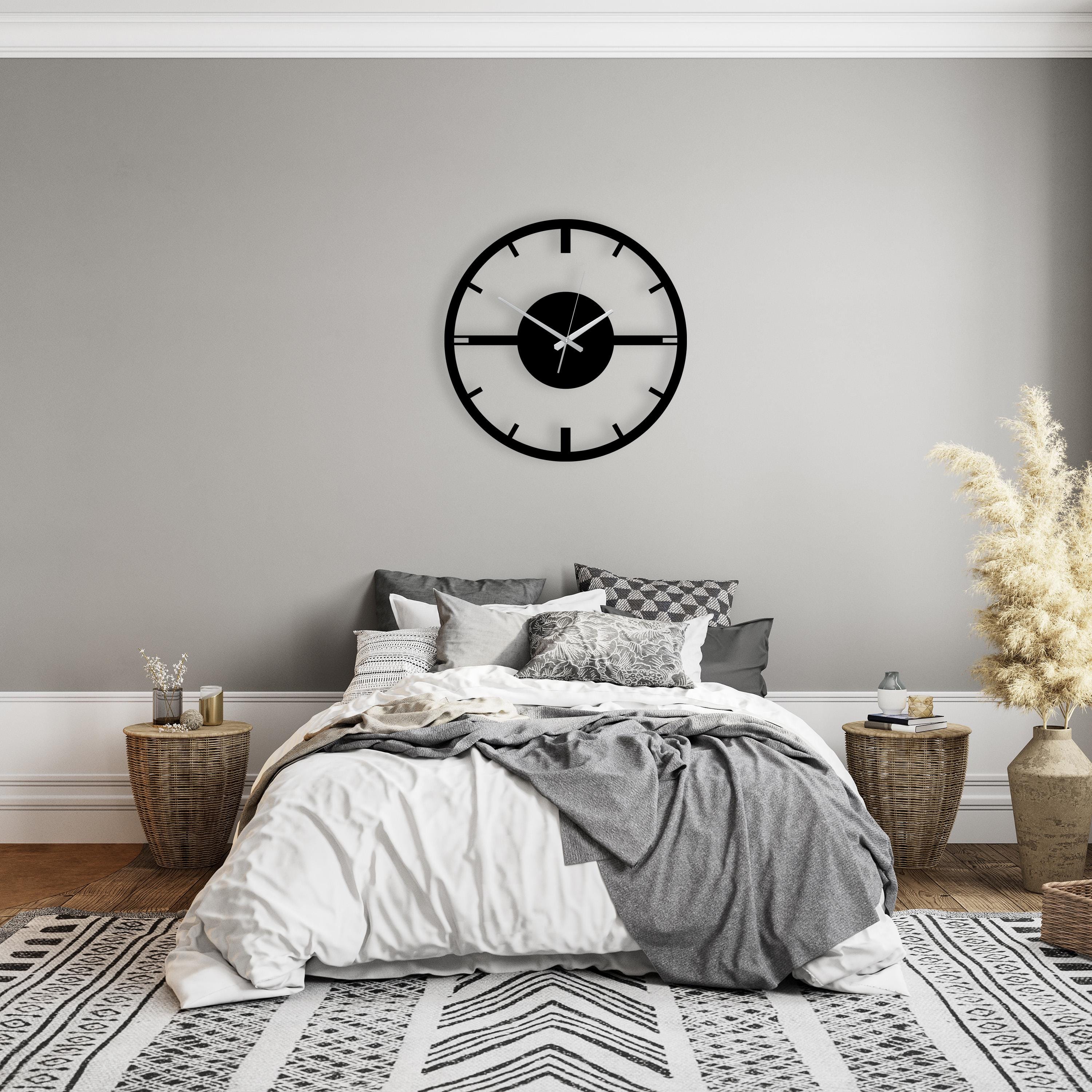 Minimalist Metal Wall Clock, Modern Large Wall Art, Silent Black Unique ...