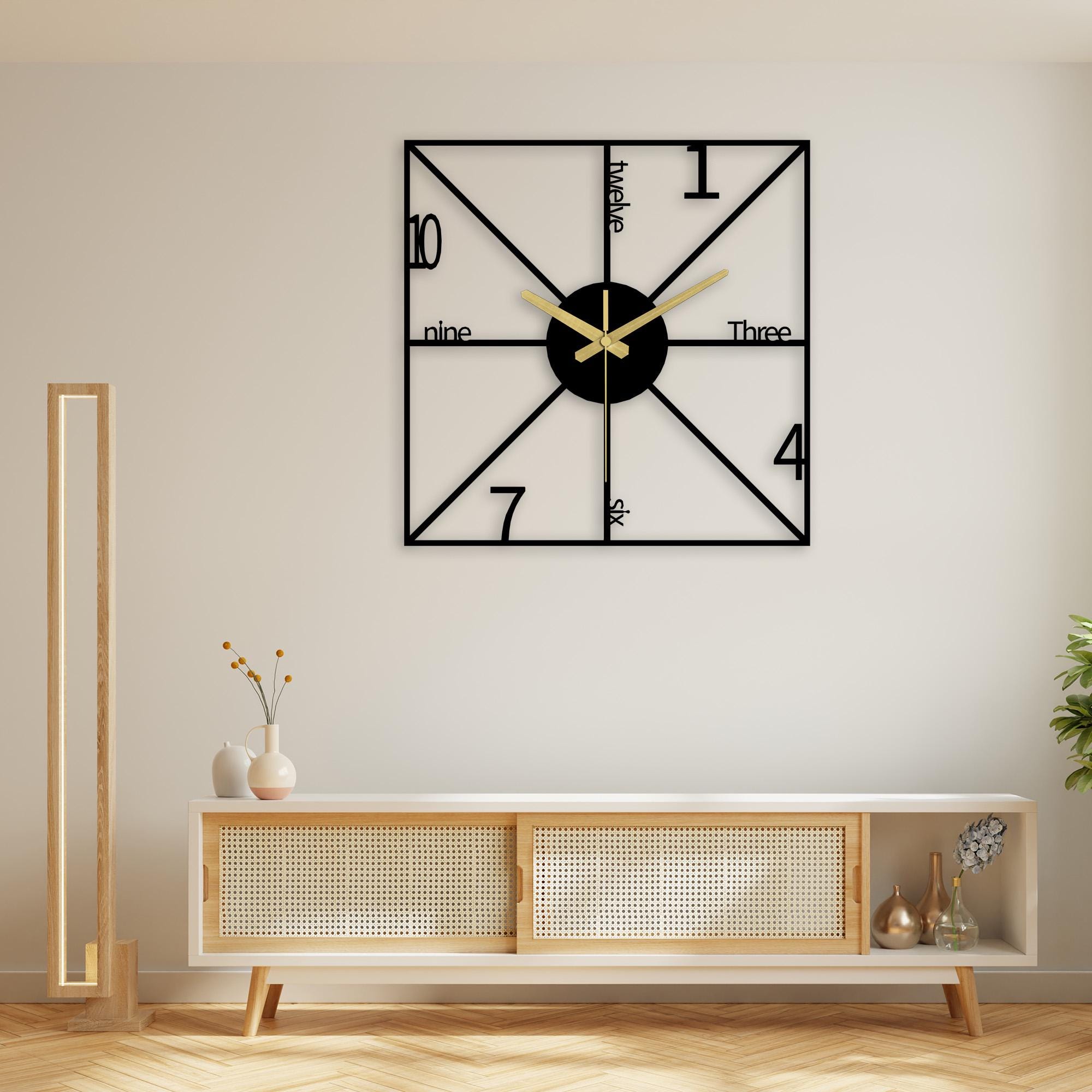 Minimalist Metal Wall Clock Modern Typography Square Geometric Design ...