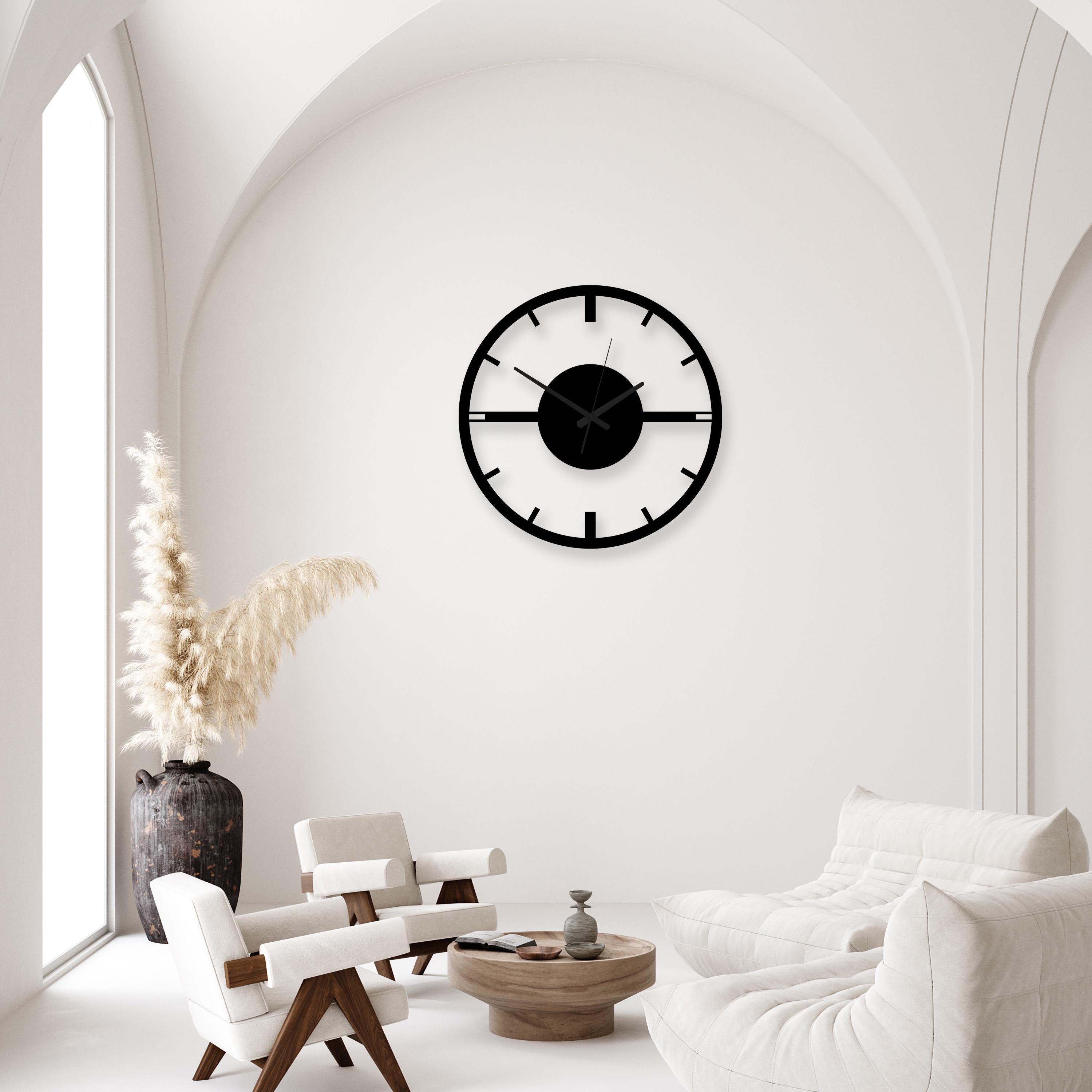 Minimalist Metal Wall Clock, Modern Large Wall Art, Silent Black Unique ...