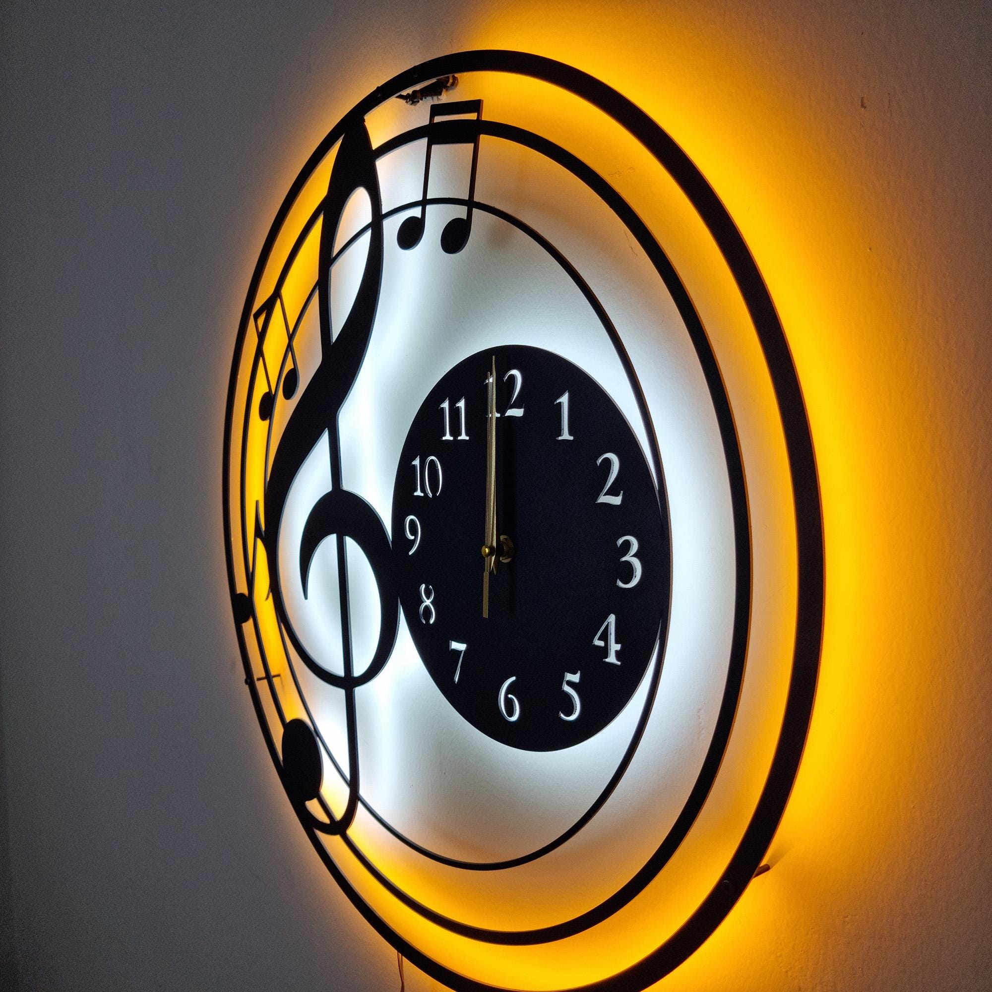 LED Music Note Wall Clock: Modern Metal Art, Night Light Decor - Etsy