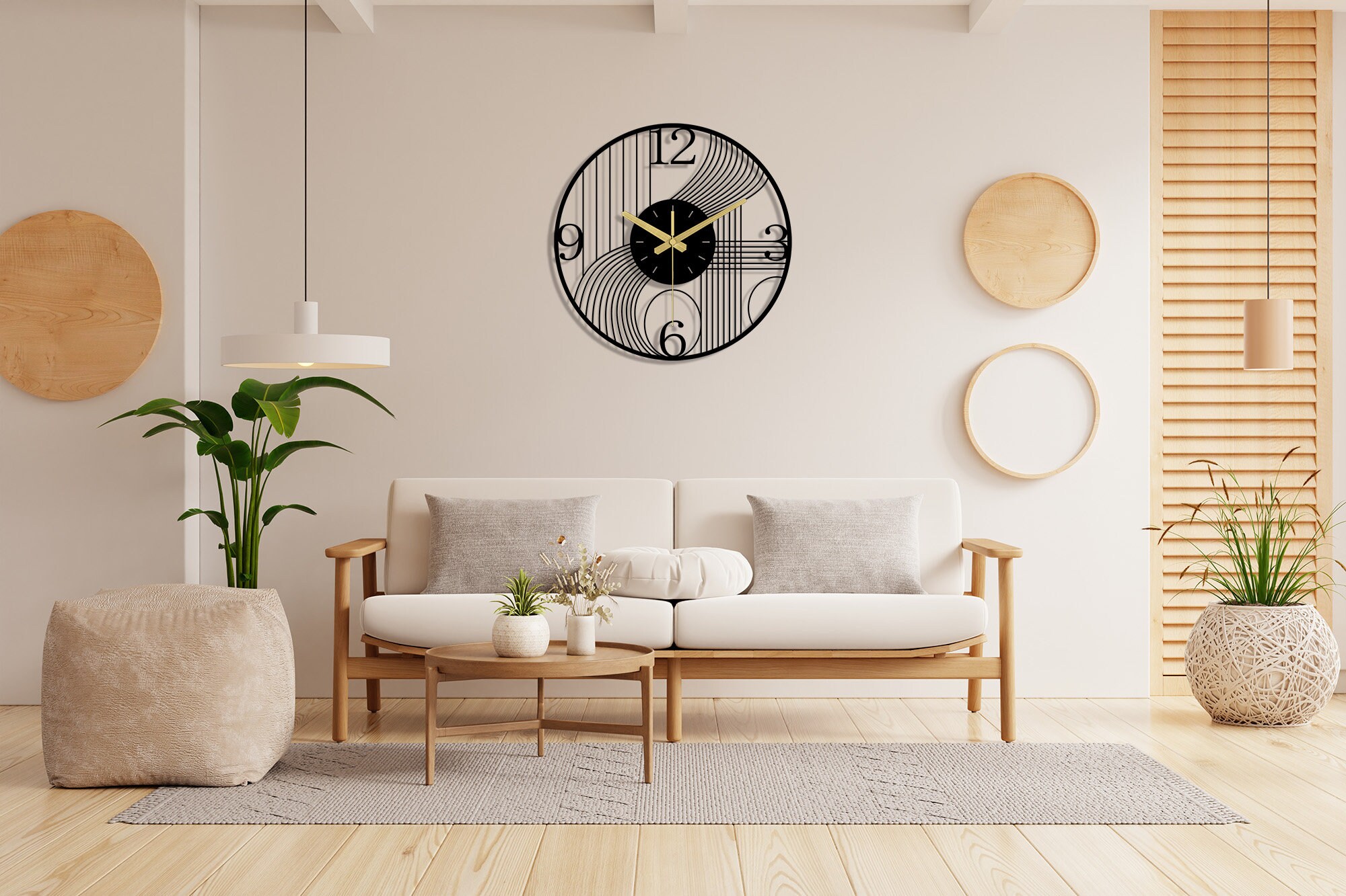 Modern Black Metal Wall Clock With Geometric Design And Large Numerals modern-black-metal-wall-clock-with-geometric-design-and-large-numerals