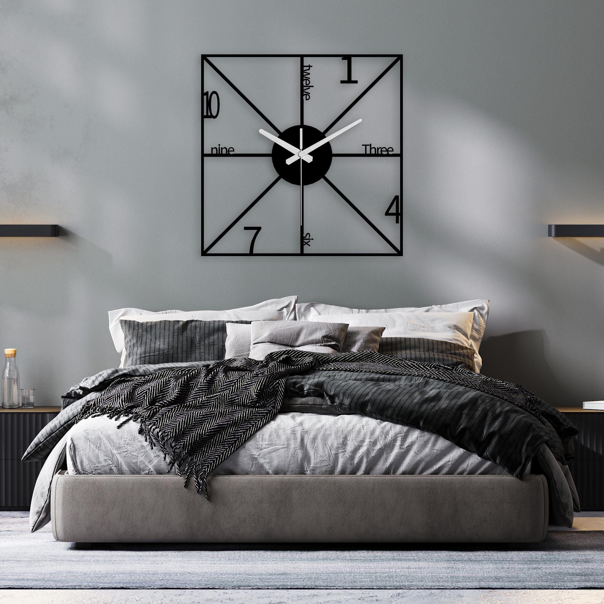 Minimalist Metal Wall Clock Modern Typography Square Geometric Design ...