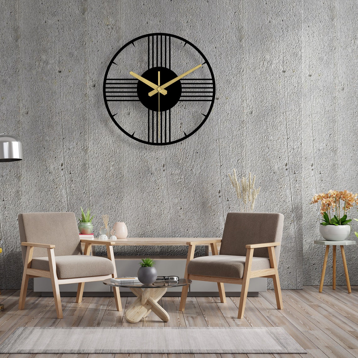 Large Metal Wall Clock Sleek and Stylish Black Wall Clock Geometric ...