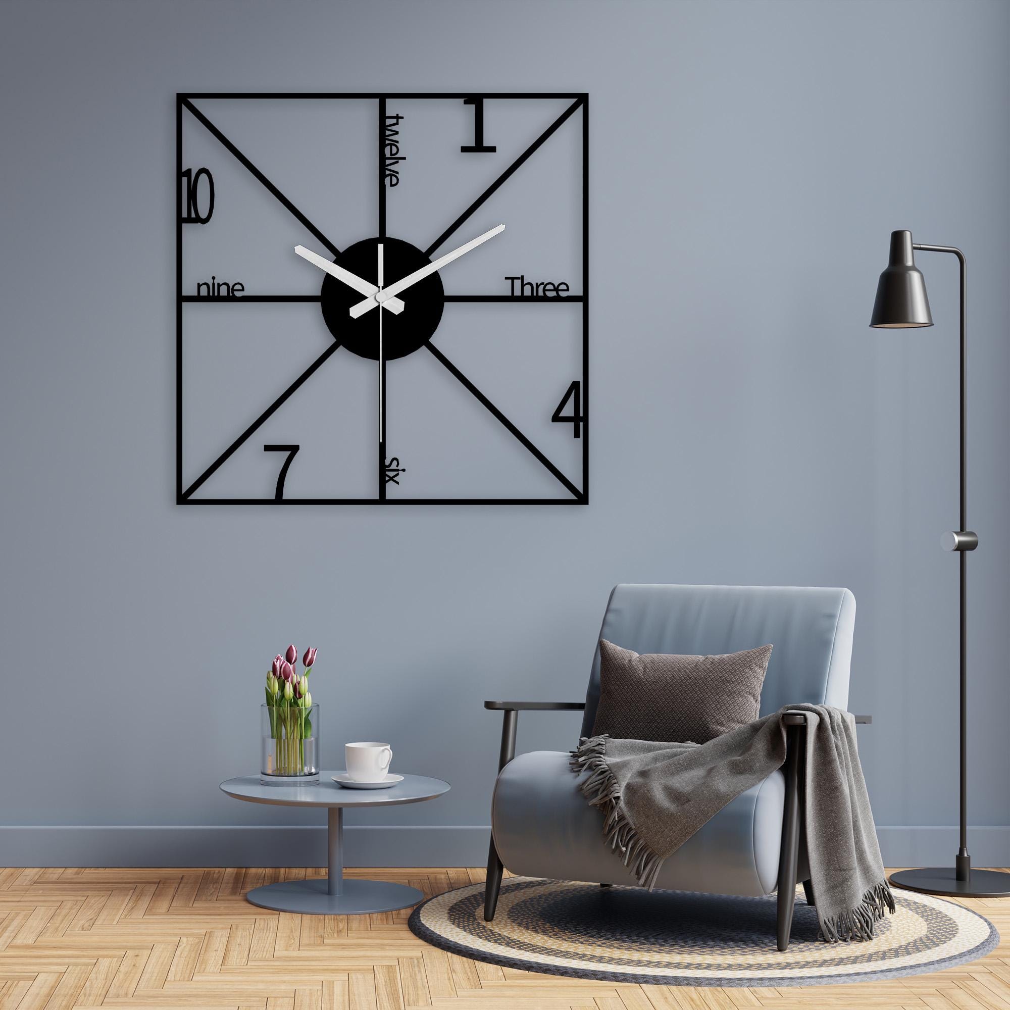 Minimalist Metal Wall Clock Modern Typography Square Geometric Design ...