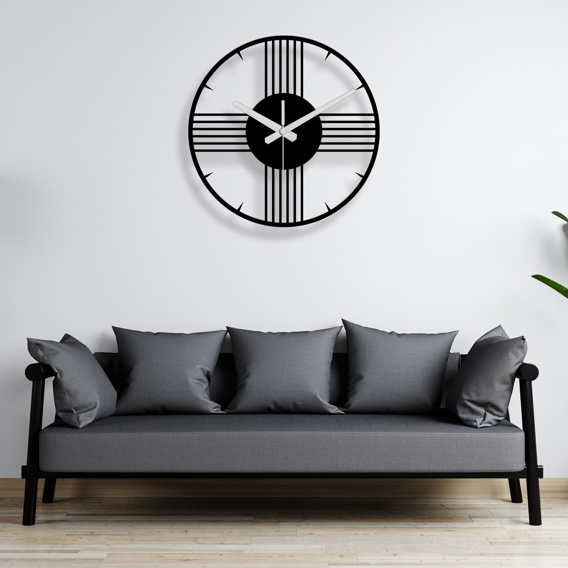 Large Metal Wall Clock Sleek and Stylish Black Wall Clock Geometric ...