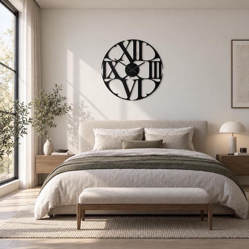 Large Roman Numeral Metal Wall Clock, Modern Black Oversized Clock ...
