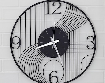 Geometric Black Metal Wall Clock: Modern Art Deco Home Decor