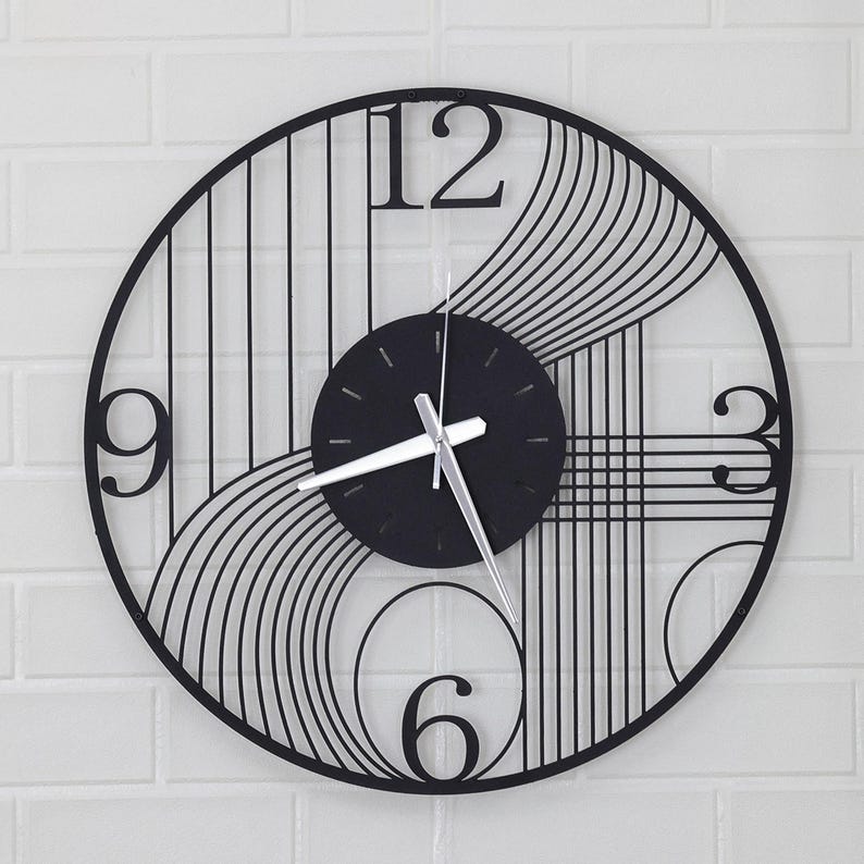 black wall clock, large metal wall clock, halloween gift, Handmade gift, Laser Cut clock, clock for wall