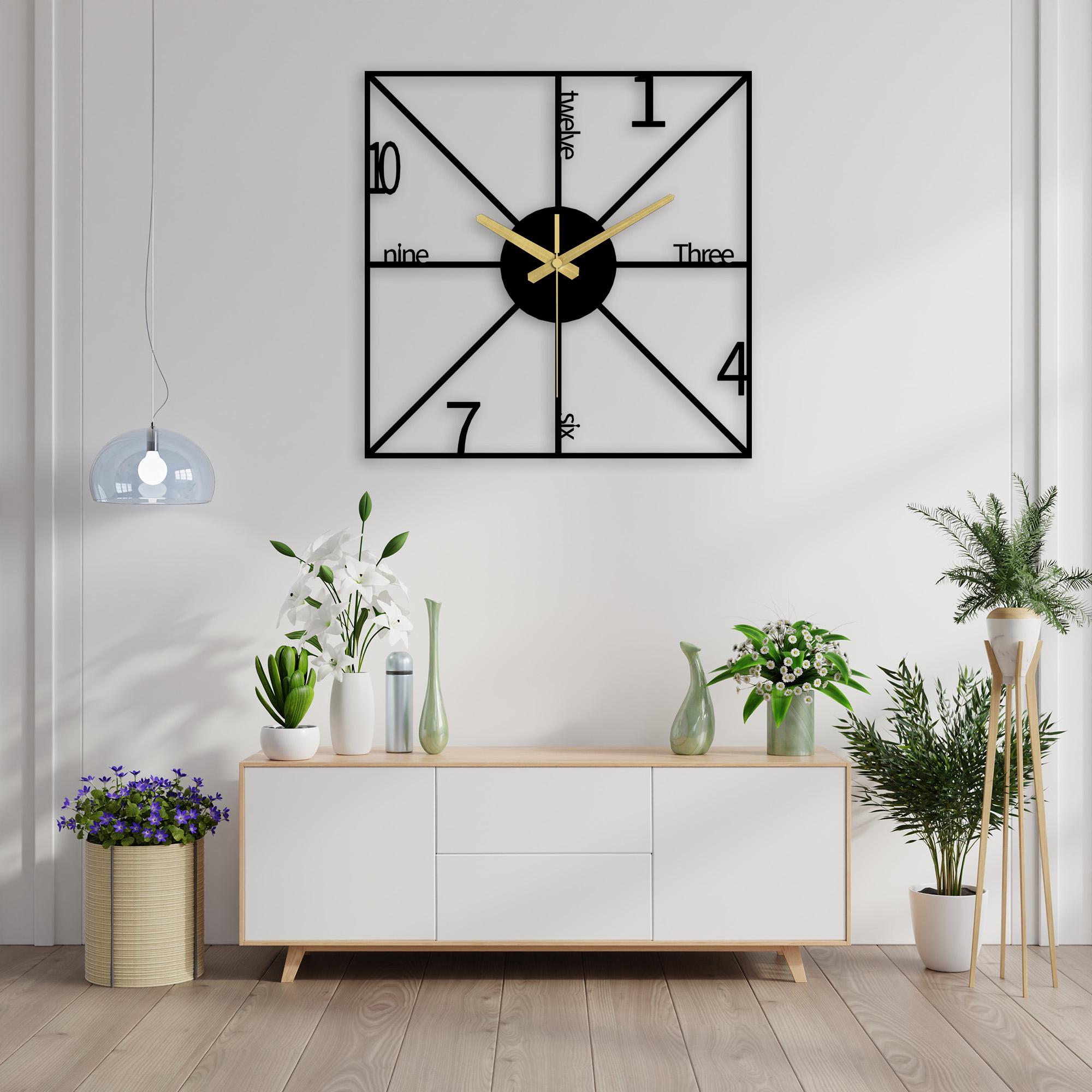 Minimalist Metal Wall Clock Modern Typography Square Geometric Design ...