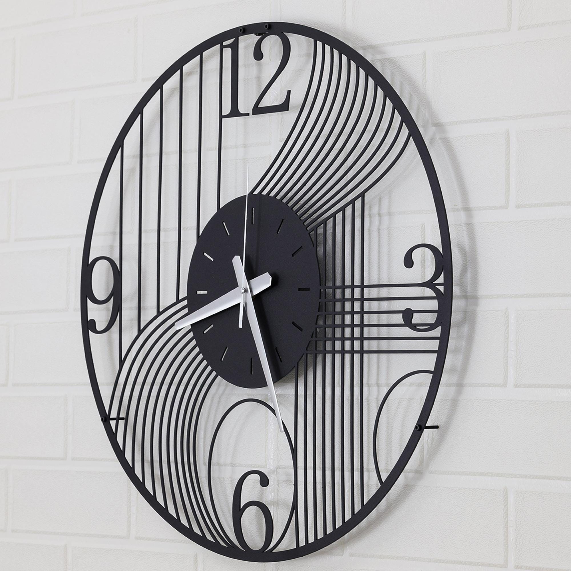 Modern Black Metal Large Wall Clock, Unique Abstract Home Kitchen Decor ...