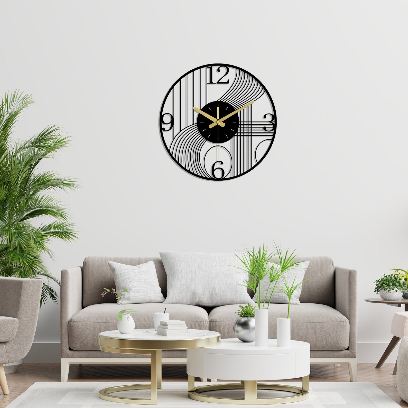 Modern Black Metal Wall Clock With Geometric Design And Large Numerals modern-black-metal-wall-clock-with-geometric-design-and-large-numerals