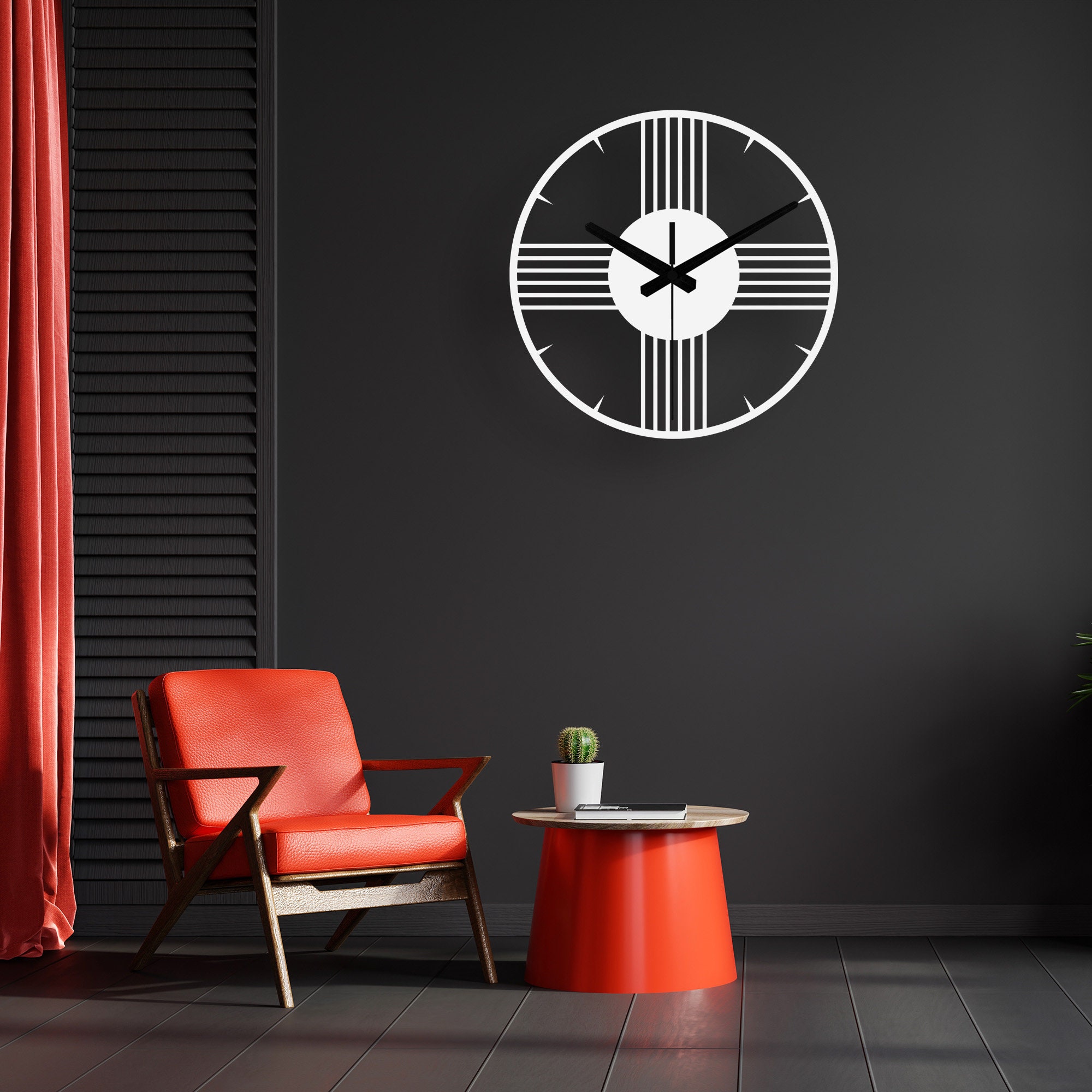 Large Metal Wall Clock Sleek and Stylish Black Wall Clock Geometric ...