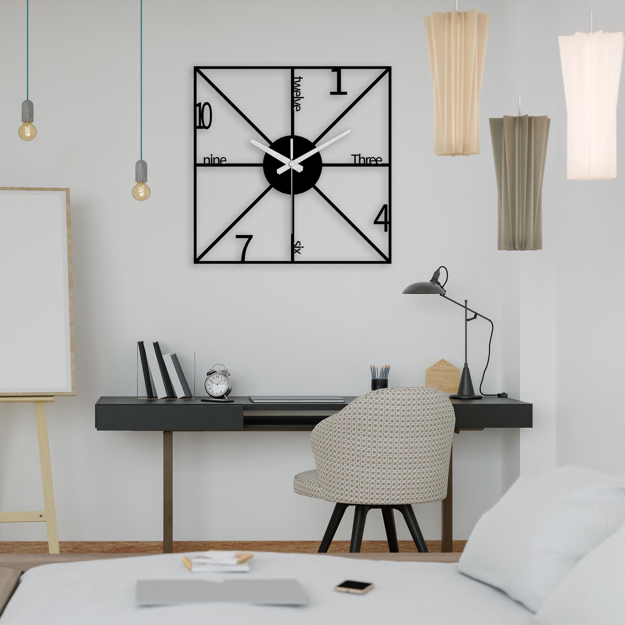 Minimalist Metal Wall Clock Modern Typography Square Geometric Design ...