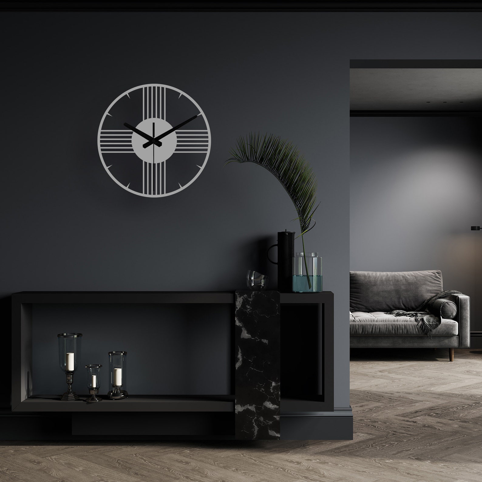 Large Metal Wall Clock Sleek and Stylish Black Wall Clock Geometric ...