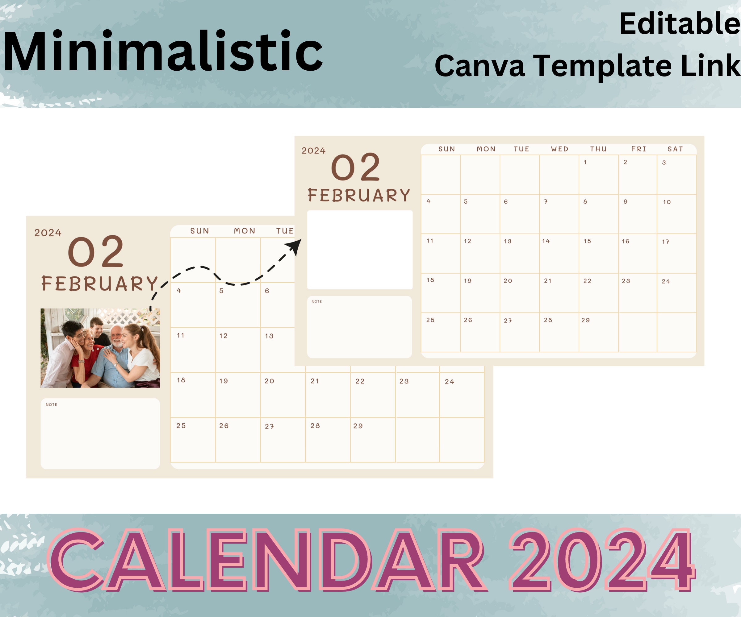 Personalized Calendar 2024, Printable and Editable Calendar 2024