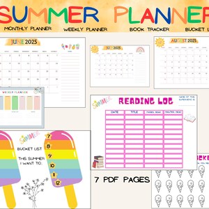 2025 Summer Kids Planner, Summer Schedule, Summer Book Tracker, Summer Bucket List, Summer Reading Log, Summer Planner for kids