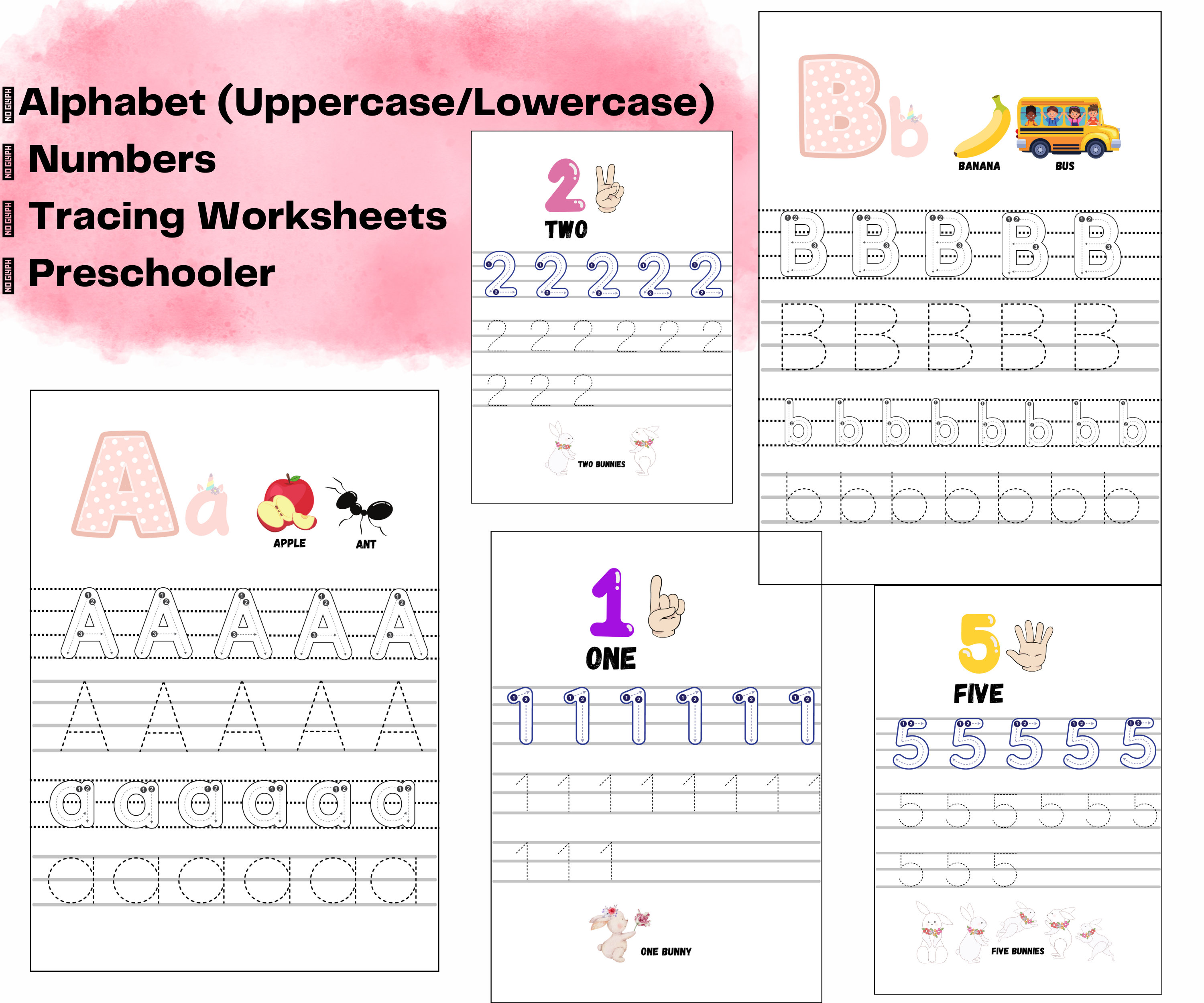 Printable Alphabet and Numbers Tracing Worksheets for Preschooler