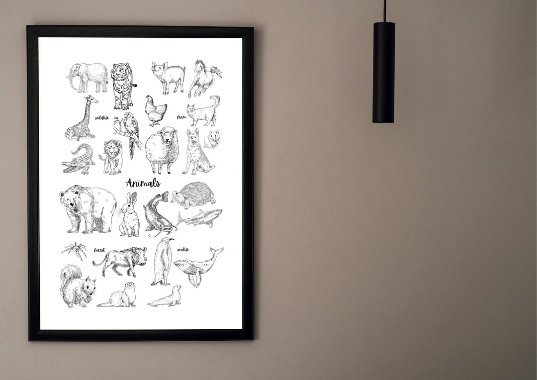 Printable Animals Poster for Kids, Wildlife Animals, Sea Life, Farm Animals, Nursery Wall Art
