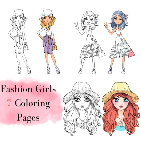 FASHION Coloring Book for Kids, Printable Coloring Pages for Girls, Coloring Pages for kids Birthday, Fashion Models Coloring Pages