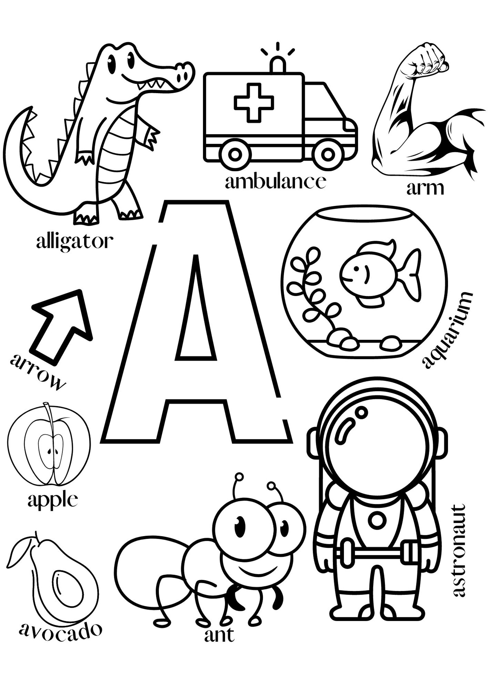 ABC Coloring Pages, Printable Alphabet Colorign Pages for Kids, 26