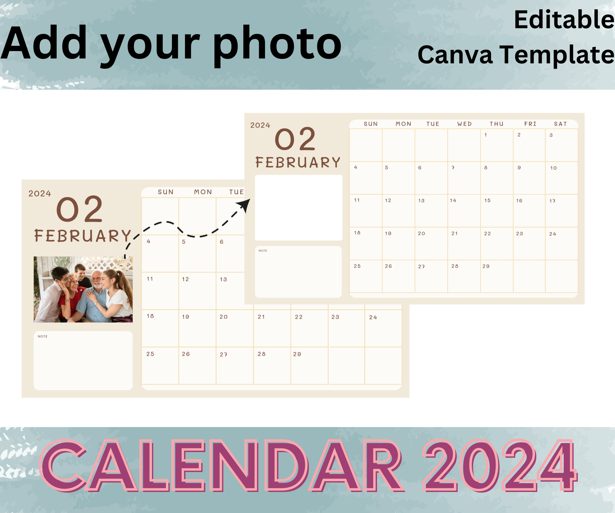 Personalized Calendar 2024, Printable and Editable Calendar 2024